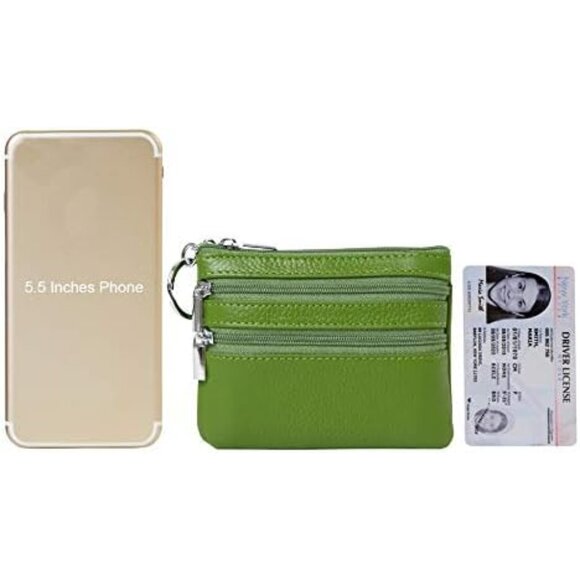 Women's Genuine Leather Coin Purse Mini Pouch Change Wallet with Keychain - Picture 6 of 6